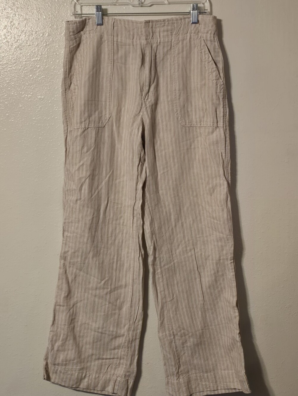GAP Linen Cotton Striped Wide Leg Pants Khaki White Size 8